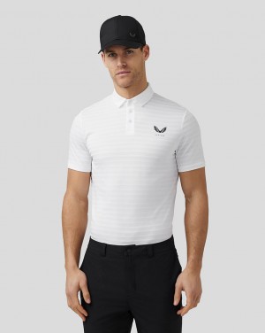 Castore Golf Textured Pique Stripe Polo Beyaz | RG3184596
